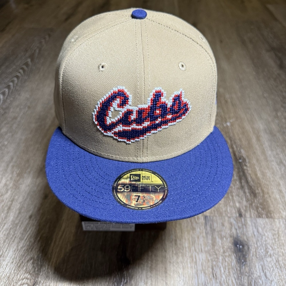 Chicago Cubs Hat‎ New Era Cap 7 5/8 8 16 Bit Brown Tan Needlepoint 59Fifty Digi